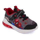 Tenis Urbano Spiderman Para Niño Luces Ajuste Velcro Gris