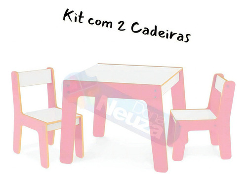Mesa Infantil C/ 2 Cadeiras Em Madeira 3 Opções Cores Junges Cor Rosa