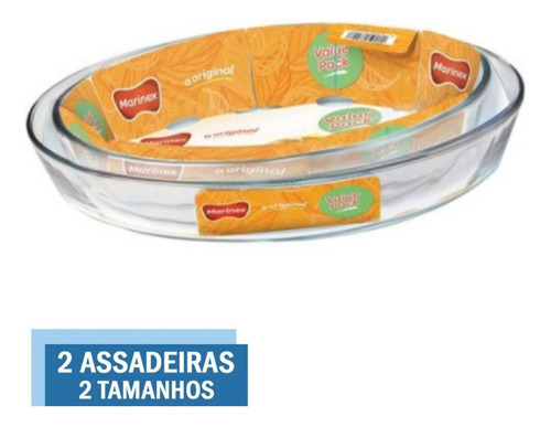 Kit 2 Assadeiras Travessa Vai Ao Forno Vidro 3,2l 4l Marinex