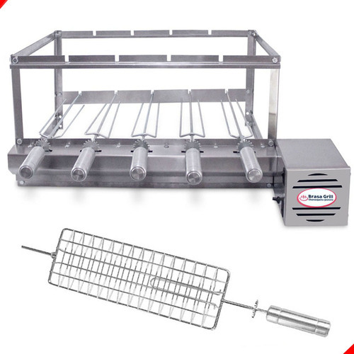 Kit Grill Elétrica 5 Espetos Brasa Grill + Espeto Grelha Cor Direito 110v/220v