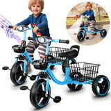 Triciclo Bicicleta Para Niño Azul,grande Cajuela,luces,músic