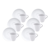 Juego De 6 Tazas Tramontina De Porcelana Para Capuchino Con Platillo, Color Blanco