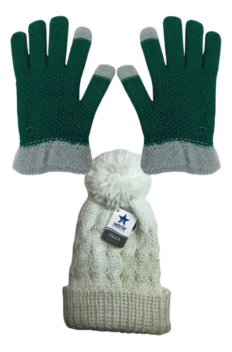 Conjunto De Inverno Com Luva Touch Screen + Touca Pompom