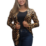 Jaquetinha Feminina Estampa Animal Print Cetim Zíper Oncinha