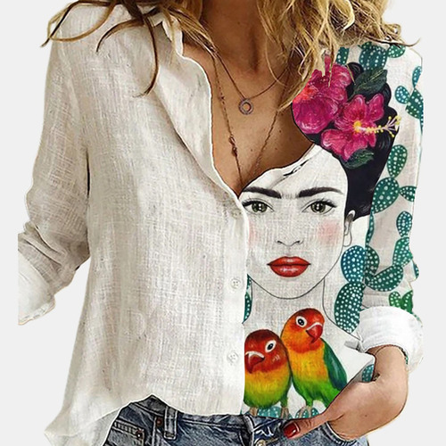 Camisa De Lino De Frida Kahlo, Estilo Mexicano