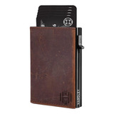 Billetera Hombre De Cuero Hardley Tarjetero Protección Rfid Color Café Oscuro