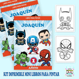  Mini  Libro Para Pintar Personalizado Super Heroes Bebes