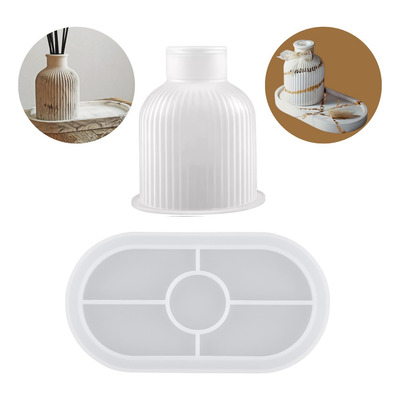 Kit Molde Silicone Vaso E Bandeja Oval Cimento Gesso Resina