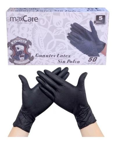Maxcare® 50pcs Guante Negro Látex Sin Polvo - 3 Talla Elegir