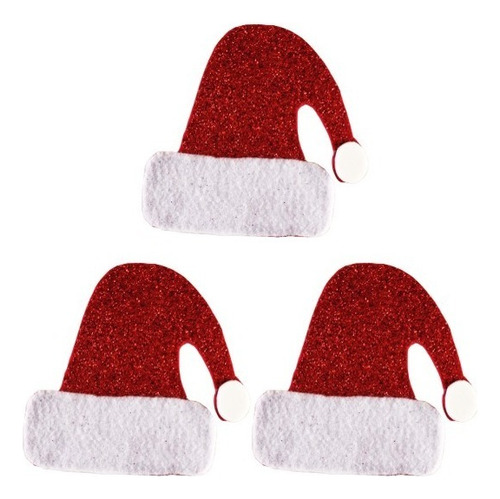 Kit Mini Aplique Temático Natal Eva Modelos Decoração Cor Chapéu Papai Noel G 3 Unidades