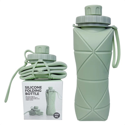 Botella De Agua Térmica De Silicona Plegable Portátil 600ml Color Verde | MercadoLibre