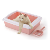 Kit Caixa De Areia Para Gatos E Pazinha Banheiro Media Rosa