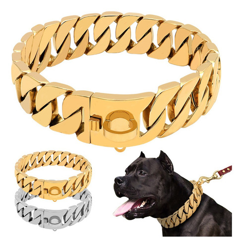 H Collares De Acero Inoxidable Para Perros Grandes - Oro