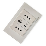 Cargador Usb Muro + 2 Enchufes 10a 250v, Linea Crystal