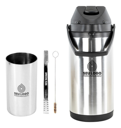 Kit Tereré Copo Bomba Garrafa Térmica 5l Inox - Seu Logo