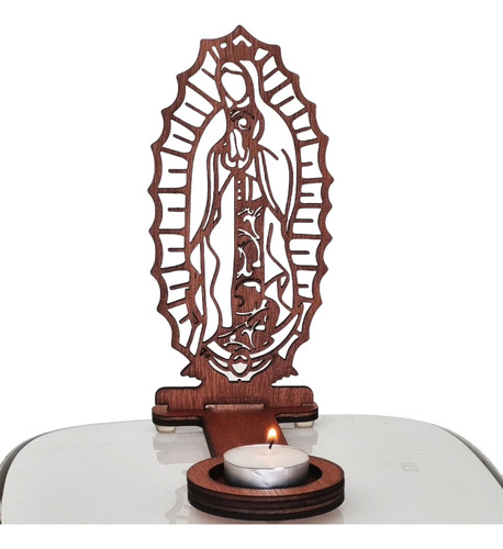 Portavela Madera Motivo Religioso Artesanal Decorativo Velas