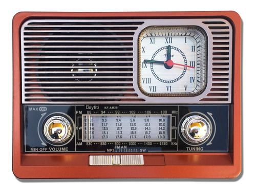 Radio Am/fm, Reloj, Bluetooth, Usb, Mp3, Recargable, Vintage
