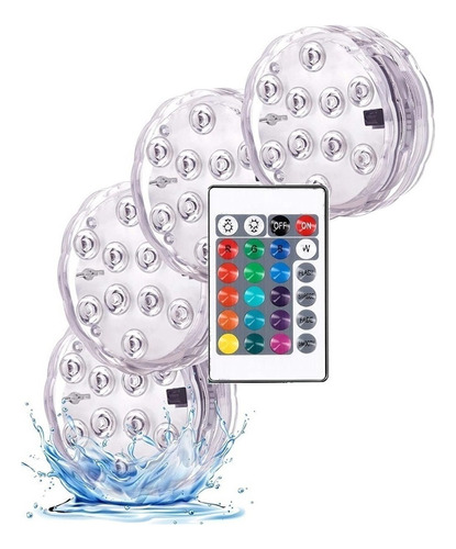 Pack 4 Luces Para Piscina Sumergibles 16 Colores Control