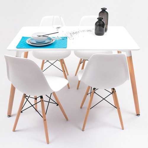 Combo Mesa Eames Comedor Madera 140 + 4 Sillas- Alto Impacto