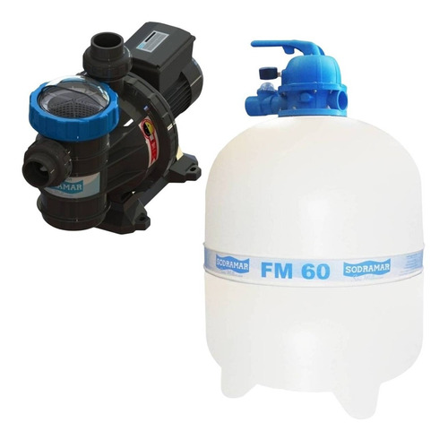 Kit Filtro Fm60 E Bomba 1cv Piscina 113 Mil Litros Sodramar