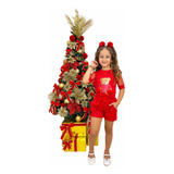 Conjunto Infantil Menina Vermelho Roupa Vermelha Natal Luxo