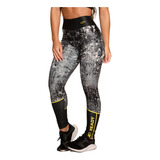 Calça Legging Academia Suplex Estampado Cinza Preto E Amarel