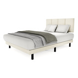 Cama Recamara Base Box Madera Tapiz Napoles King Size Beige