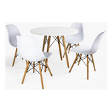 Mesa Branca Eiffel 90cm + 4 Cadeiras Eames Ambiente Design