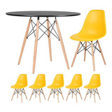 Mesa Jantar Eames Wood 100 Cm 5 Cadeiras Eiffel Coloridas Tampa Mesa Preto Com Cadeiras Amarelo