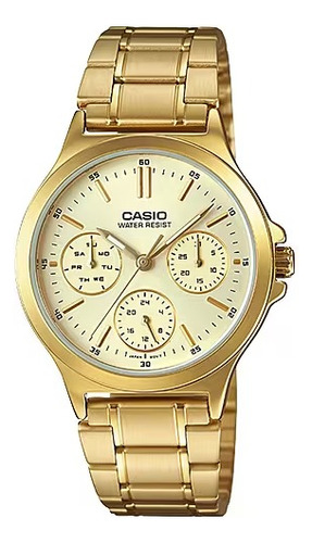 Reloj Casio Hombre Dorado  Mtp-v300g Calendario Garantía