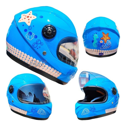 Casco Moto Infantil Niño Niña Azul Ocean Bici Blanco Cerrado