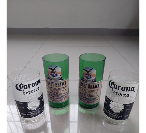 Vasos Fernet 2 + 2 Vasos Corona -botella Cortada. Lote 4