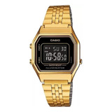 Relógio Casio Feminino Vintage La680wga 1bd Dourado Digital Fundo Preto