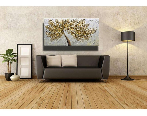 Quadro Pintura Tela Troncos Ouro Pétalas Brown Floral 5454