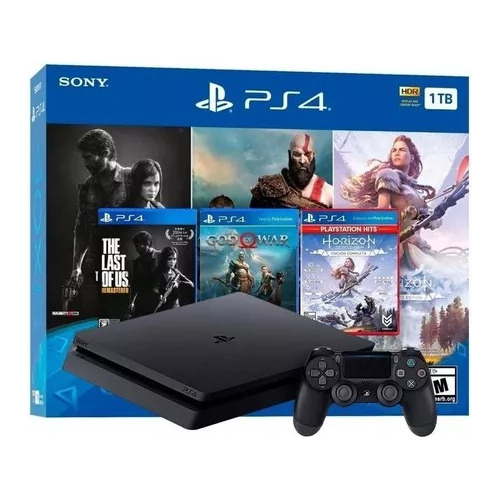 Ps4 Slim 1tb Console Playstation 4 + 2 Controles + Jogos