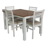 Juego Comedor Mesa 1,30 Tapa Miel + 4 Sillas Tapiz Crudo