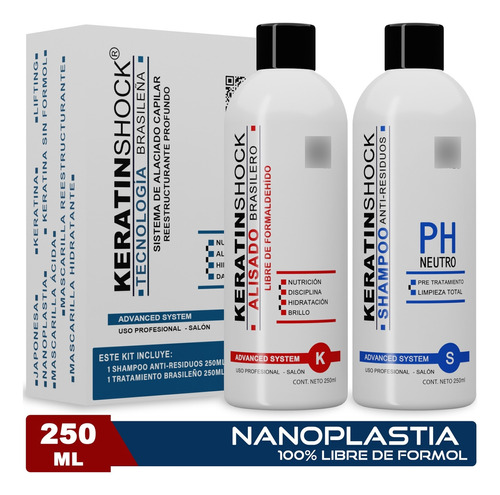 Nanoplastia Alaciante Brasilero, Keratina Sin Formol Kit