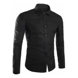 Camisa Hombre Slim Fit Strech Manga Larga Vanquish Lisa  Bk 