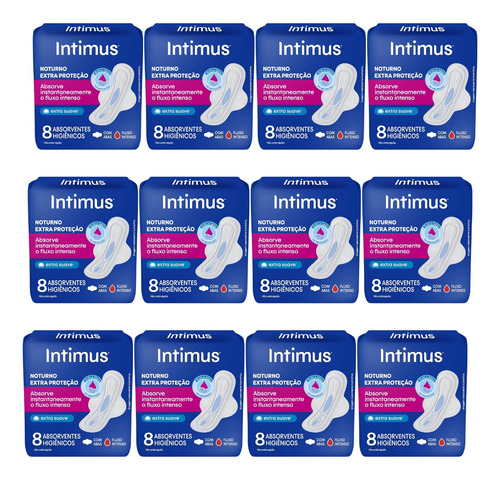 Kit 12 Absorvente Intimus Noturno Com Abas Suave 8 Unidades 