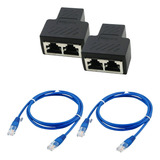 Adaptador 2x1 Extensor Duplicador Rede + 2 Cabo Internet 1m