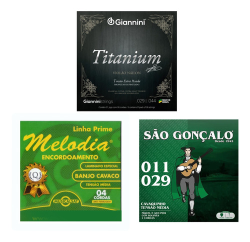 Kit Samba 3 Encordoamentos Violão Banjo Cavaco 03