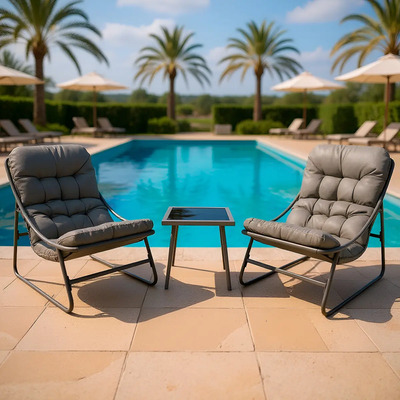 Juego De Jardin 2 Sillones Tipo Mecedoras Con Mesa De Centro Gris Oscuro | Meses sin interés