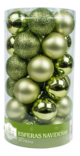 Paquete 30 Esferas Navideñas Plástico Color Cobre Verde 