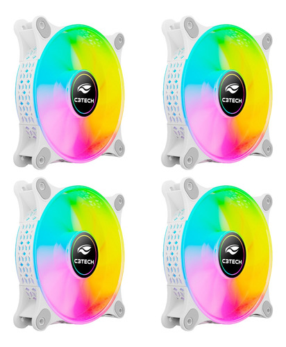 Kit 4 Cooler Fan Ventoinha Led Rgb 120mm Pc Gamer Branco