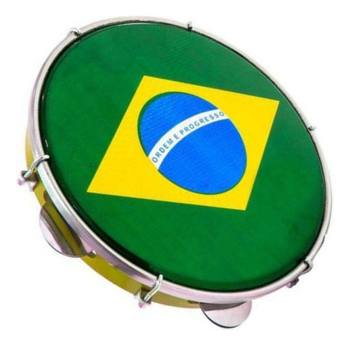 Pandeiro Luen 10 Profissional Pele Bandeira Aro Abs Cor Amarelo