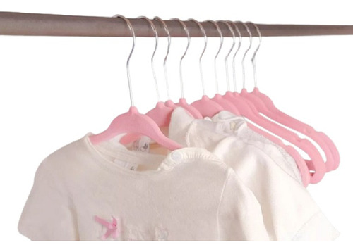 X10 Perchas Infantiles Bebes Niños Terciopelo Antideslizante Color Rosa