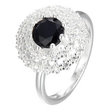 Anillo Plata 925 Zircon Negro Cubic Regalo Aniversario Mujer