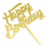 Letrero Pastel Cake Topper Happy Birthday Gold BdLG-004