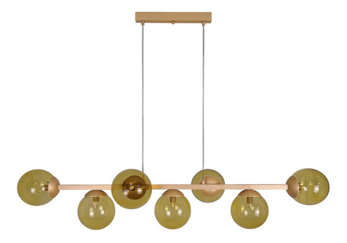 Lustre Pendente Jabuticaba Dourado 7 Globos Fio Cristal