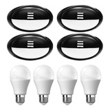 Pack X 4 Tortuga Exterior Decorativa Visera Negra Ovalada Foco Led 12w Luz Día Fría Rosca Edison E27 Hogar